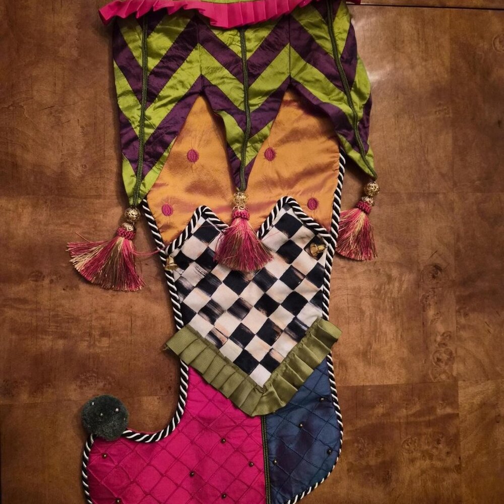 MacKenzie Childs Jester Silk Christmas Stocking